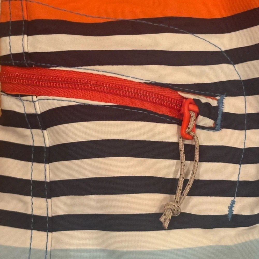 Patagonia Men's Swim Shorts‎ - Orange, Blue, and Black Stripes